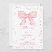 Minimalistische Pink Bow Girl Babydusche Einladung (Vorderseite)