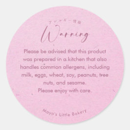 Minimalistische Pink-Kraft-Schrift Allergie-Warnun Runder Aufkleber