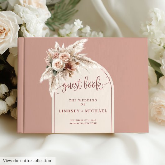 Minimalistische Pink Pampas Arch Floral Hochzeit Gästebuch