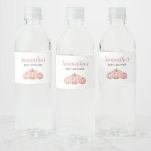 Minimalistische Pink Pumpkin Fall Baby Dusche Wasserflaschenetikett