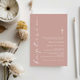 Minimalistische Pink Script Taufe Typografie Einladung