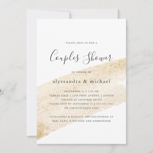 Minimalistische Pinsel | Imitats Gold Stripe Coupl Einladung (Vorderseite)