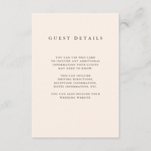 Minimalistische Pinsel | Rosa Gastinformation Begleitkarte (Vorderseite)