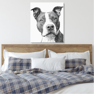 Minimalistische Pitbuli-Silhouette Schwarz-Weiß Leinwanddruck