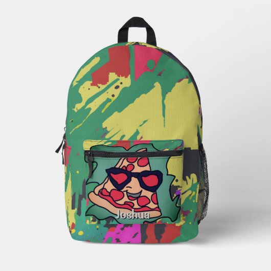 Minimalistische Pizza mit Sonnenbrille Bedruckter Rucksack (Vorderseite)