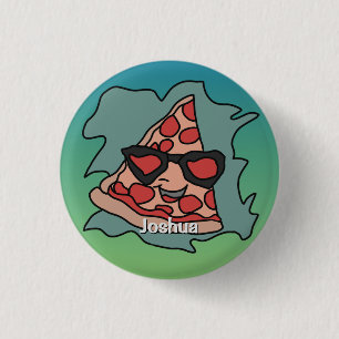 Minimalistische Pizza mit Sonnenbrille Button