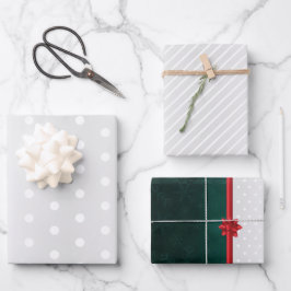 Minimalistische Polka Dots Streifen Weihnachten Gr Geschenkpapier Set