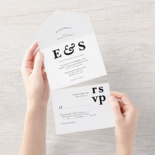 Minimalistische Präp Chic Schwarz-weiß Monogramm H All In One Einladung