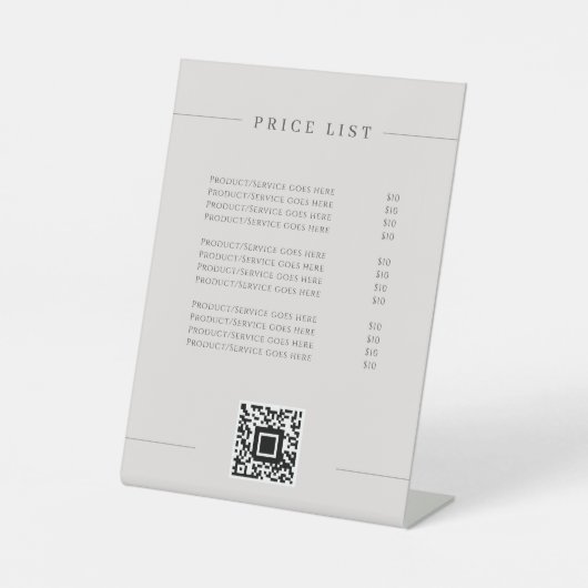 Minimalistische Preisliste Elegante Preisliste Sockelschild (Vorderseite)