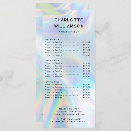 Minimalistische Preisliste für Unternehmen Menükarte (Vorne/Hinten)