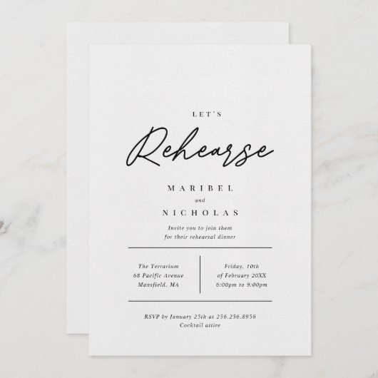 Minimalistische Probe Abendessen Einladung (Vorne/Hinten)