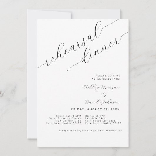 Minimalistische Probe Dinner Script Style Einladung (Vorderseite)