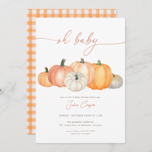 Minimalistische Pumpkin Baby Dusche Einladung (Vorne/Hinten)