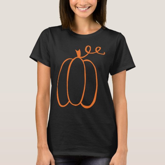 Minimalistische Pumpkin-Kontur Herbst T-Shirt (Vorderseite)