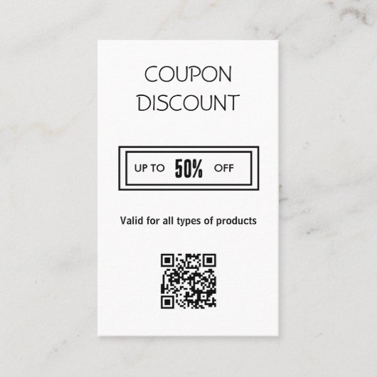 Minimalistische QR-Code-Diskontkarte Visitenkarte (Vorderseite)