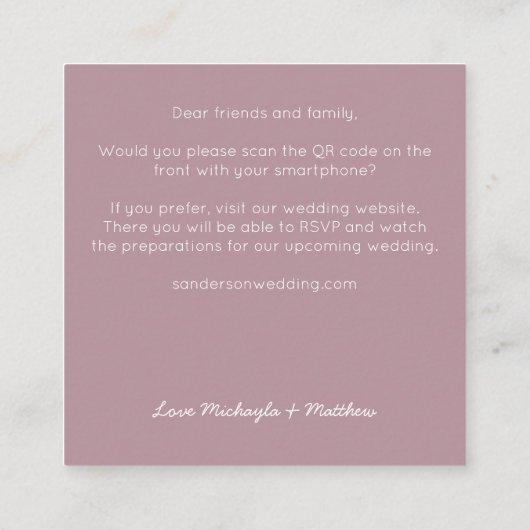 Minimalistische QR Code Rose Einladung (Rückseite)