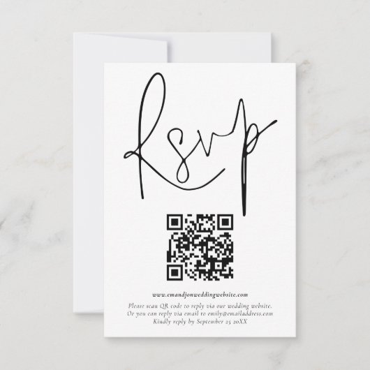 Minimalistische QR-Code-Skript-Hochzeitkarte für R Einladung (Vorderseite)