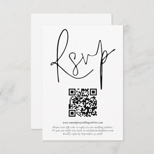 Minimalistische QR-Code-Skript-Hochzeitkarte für R Einladung (Vorne/Hinten)
