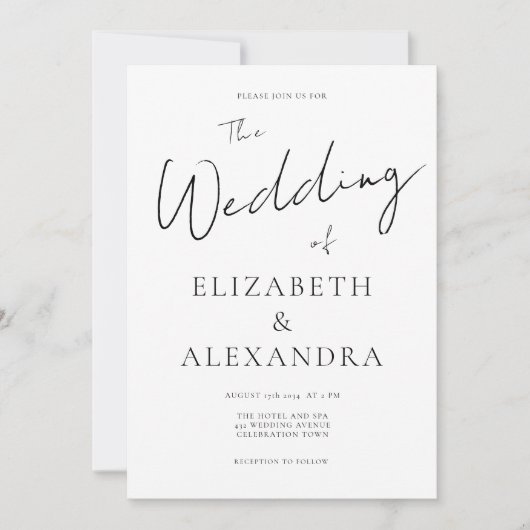 Minimalistische QR-Code-SkriptWedding Einladung (Vorderseite)