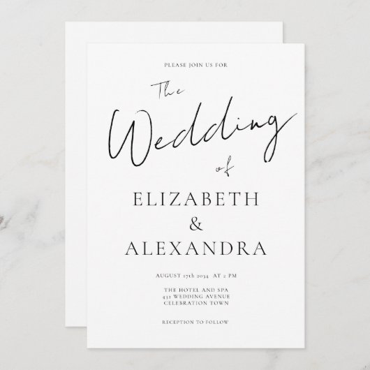 Minimalistische QR-Code-SkriptWedding Einladung (Vorne/Hinten)