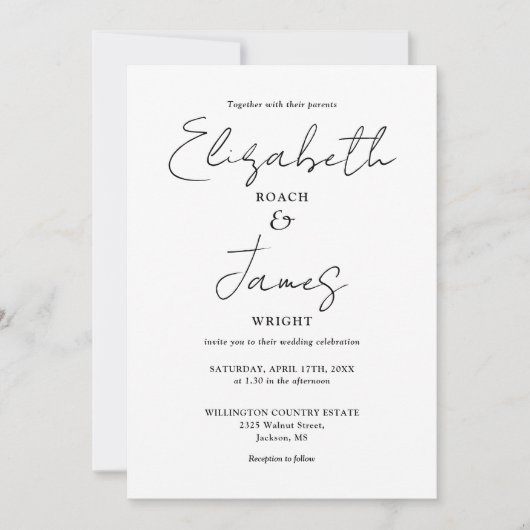 Minimalistische QR-Hochzeit in Schwarz und Weiß Einladung (Vorderseite)