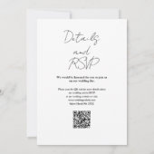 Minimalistische QR-Hochzeit in Schwarz und Weiß Einladung (Rückseite)
