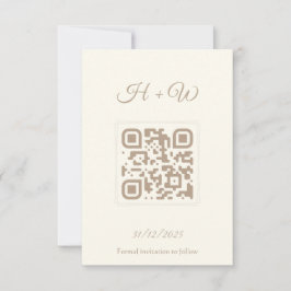 Minimalistische QR Save the Date | Elegant Cream W Dankeskarte