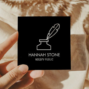 Minimalistische Quill Pen Kontur Notar Öffentliche Quadratische Visitenkarte