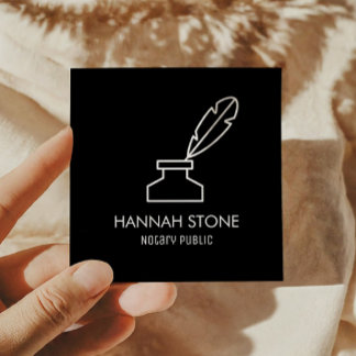 Minimalistische Quill Pen Kontur Notar Öffentliche Quadratische Visitenkarte