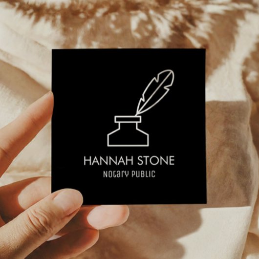 Minimalistische Quill Pen Kontur Notar Öffentliche Quadratische Visitenkarte