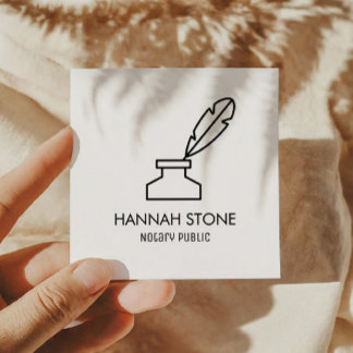 Minimalistische Quill Pen Kontur Notar Öffentliche Quadratische Visitenkarte