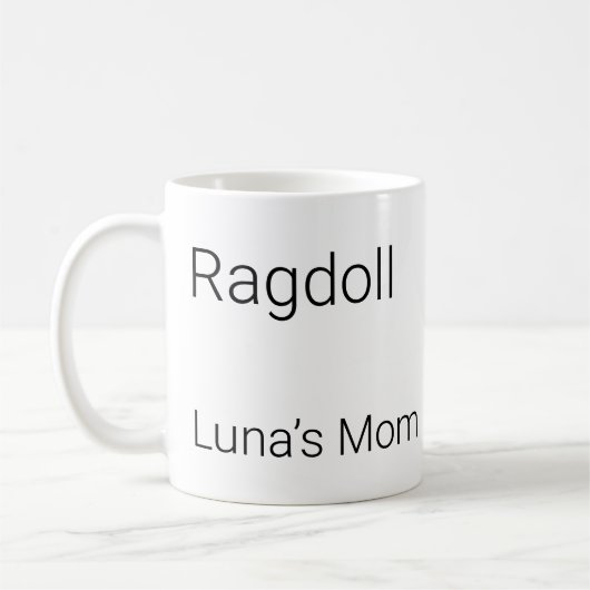 Minimalistische Ragdoll-Katze Personalisierte Name Kaffeetasse (Links)