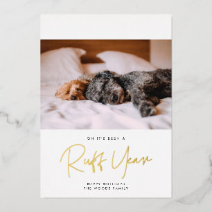 Minimalistische raue Jahres-Hundefoto Folien Feiertagskarte