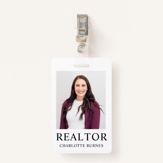 Minimalistische Realtor Foto Abzeichen ID Card Ausweis (Vorderseite mit Klammer)