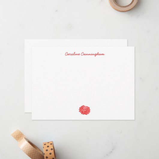 Minimalistische Red Chrysanthemum Flat Note Card Mitteilungskarte (Vorderseite/Rückseite Beispiel)
