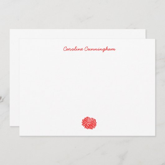Minimalistische Red Chrysanthemum Flat Note Card Mitteilungskarte (Vorne/Hinten)