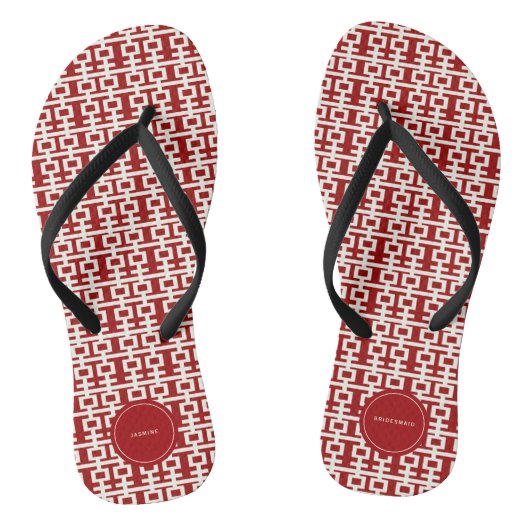 Minimalistische Red Double Happiness Chinesische H Badesandalen (Fußbett)