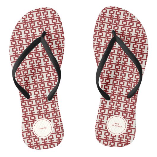Minimalistische Red Double Happiness Chinesische H Badesandalen (Fußbett)