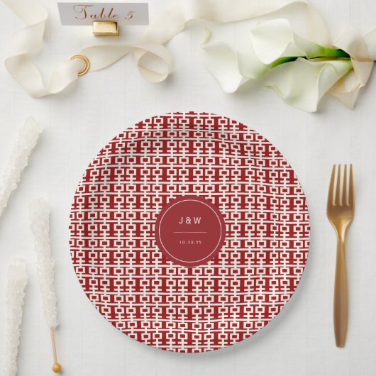 Minimalistische Red Double Happiness Chinesische H Pappteller (Hochzeit)