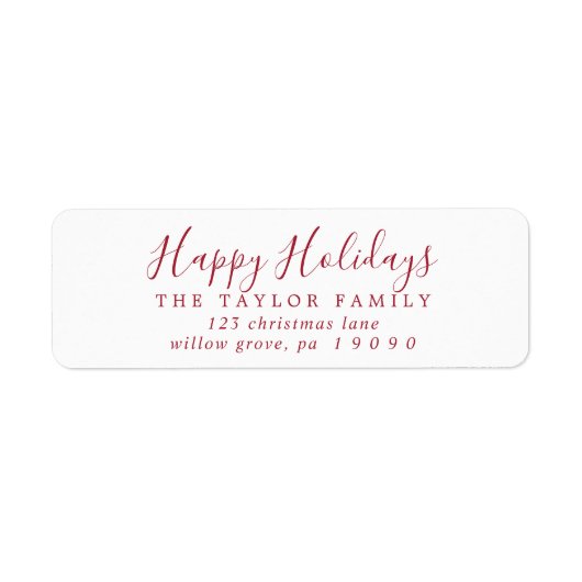 Minimalistische Red Happy Holidays Rücksendeadress (Vorne)