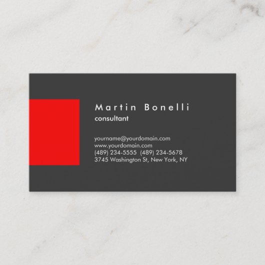 Minimalistische Red Strip Gray Business Card Visitenkarte (Vorderseite)