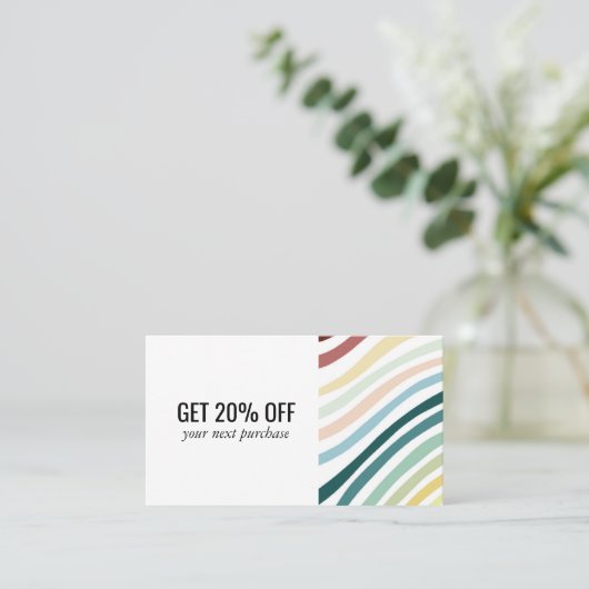 Minimalistische Regenbogenstreifen handgefertigt Rabattkarte (Stehend Vorderseite)