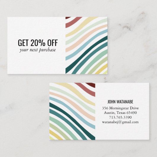 Minimalistische Regenbogenstreifen handgefertigt Rabattkarte (Vorne/Hinten)