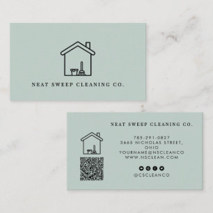 Minimalistische Reinigungsdienst QR CODE Branding Visitenkarte