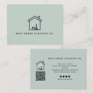 Minimalistische Reinigungsdienst QR CODE Branding  Visitenkarte
