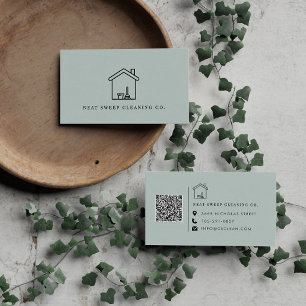 Minimalistische Reinigungsdienst QR-Code Branding Visitenkarte