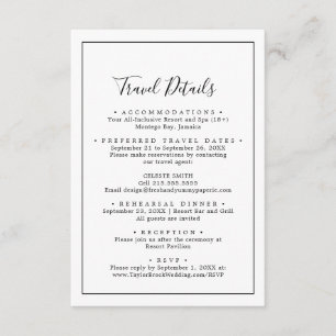 Minimalistische Reiseinformationen für Hochzeit am Begleitkarte