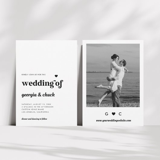Minimalistische Retro Black & White Monogram Weddi Einladung