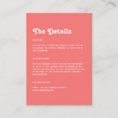 Minimalistische Retro Coral Pink Hochzeitsdetails Begleitkarte (Vorderseite)