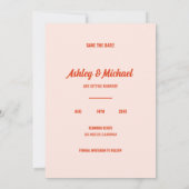 Minimalistische Retro-farbige Hochzeit Save The Date (Rückseite)